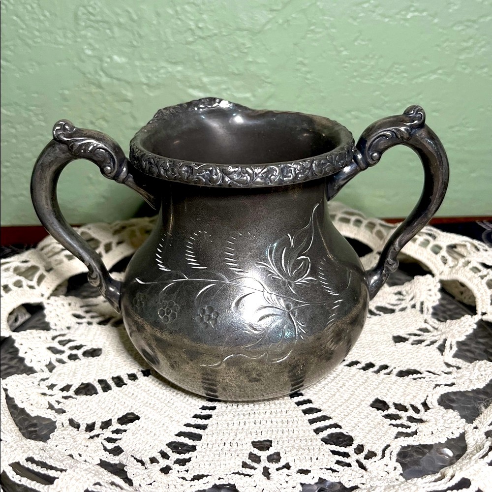 Vintage Silverplate Creamer with Floral Engraving Ornate Handles Antique